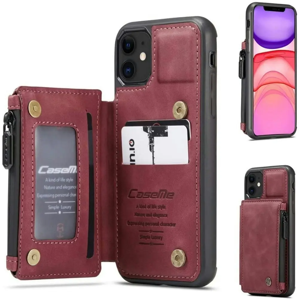 Magnetic PU leather Wallet Case with Card Holder for iPhone-Red wine