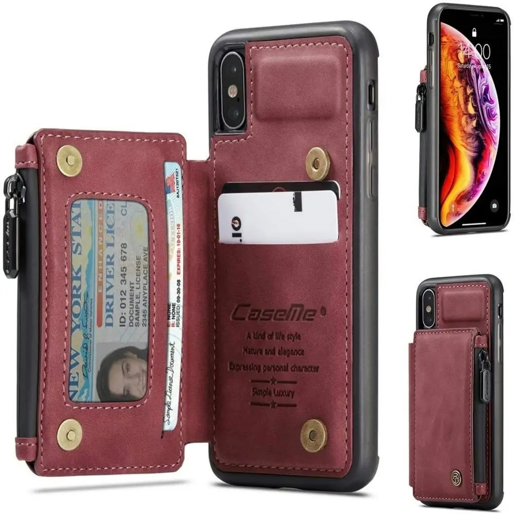 Magnetic PU leather Wallet Case with Card Holder for iPhone-Red wine