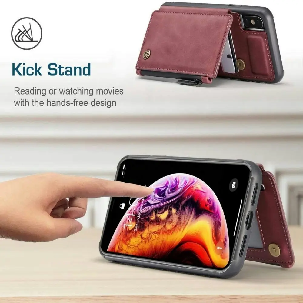 Magnetic PU leather Wallet Case with Card Holder for iPhone-Red wine