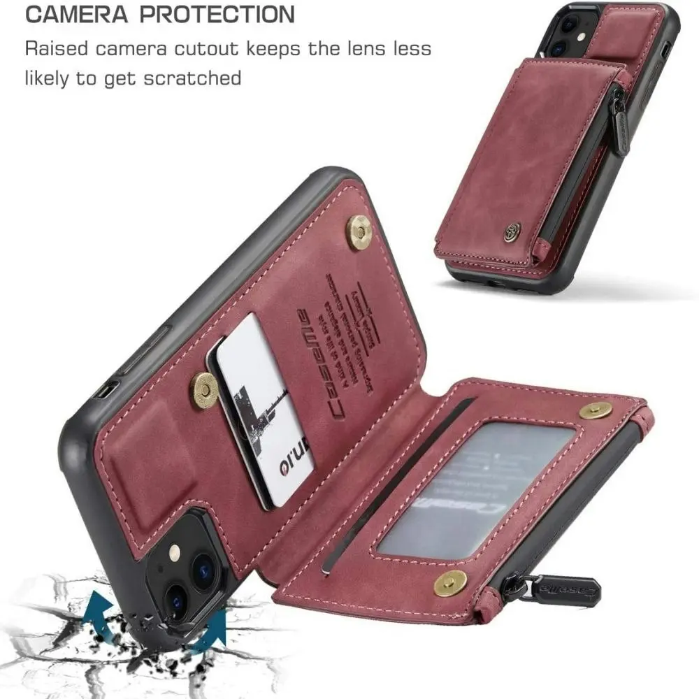 Magnetic PU leather Wallet Case with Card Holder for iPhone-Red wine