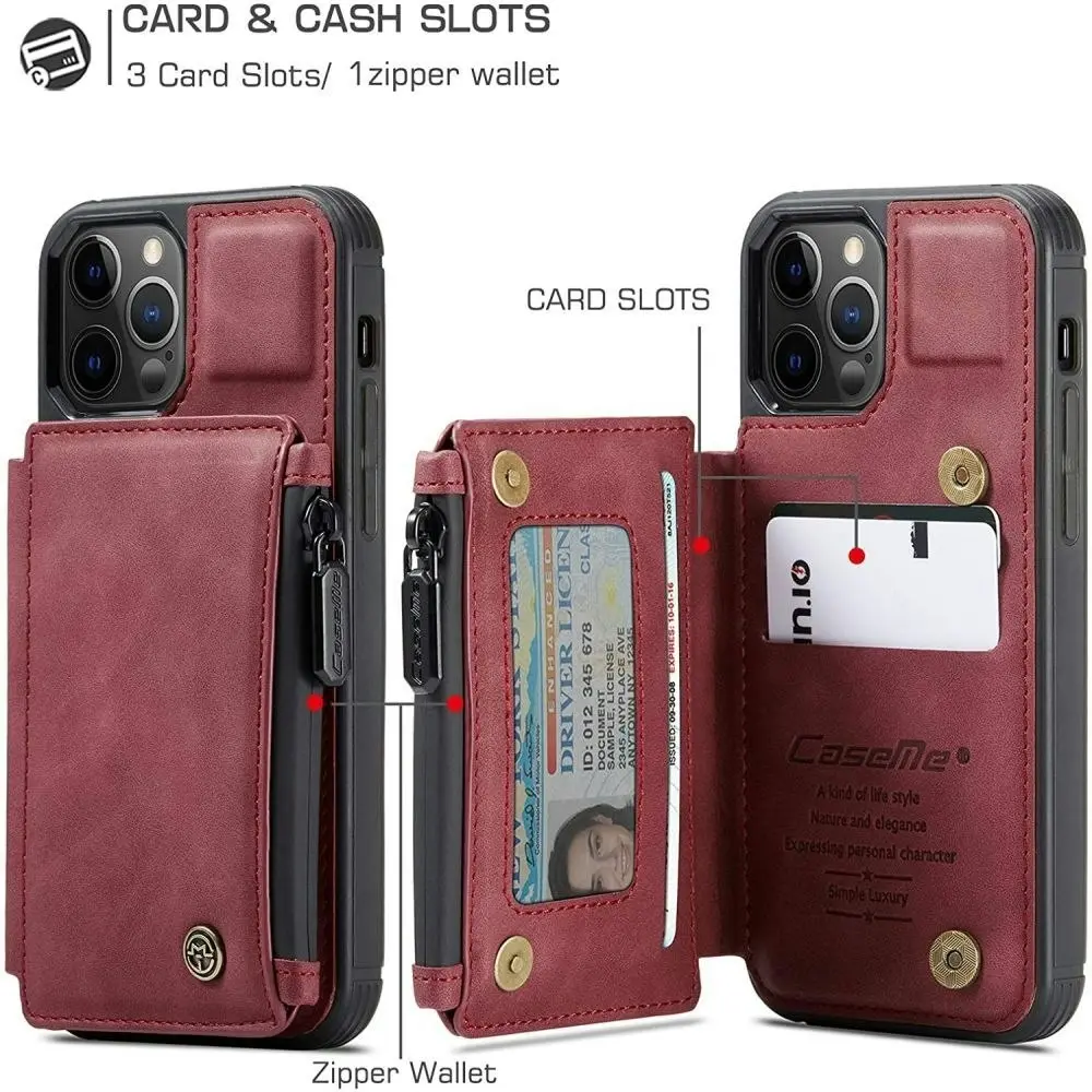 Magnetic PU leather Wallet Case with Card Holder for iPhone-Red wine