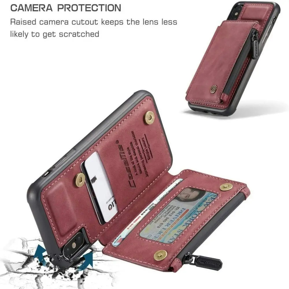 Magnetic PU leather Wallet Case with Card Holder for iPhone-Red wine