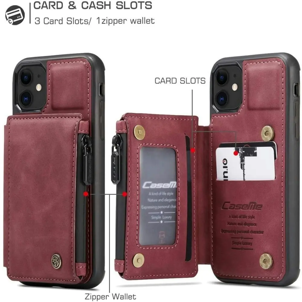 Magnetic PU leather Wallet Case with Card Holder for iPhone-Red wine