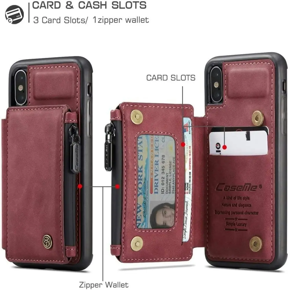 Magnetic PU leather Wallet Case with Card Holder for iPhone-Red wine