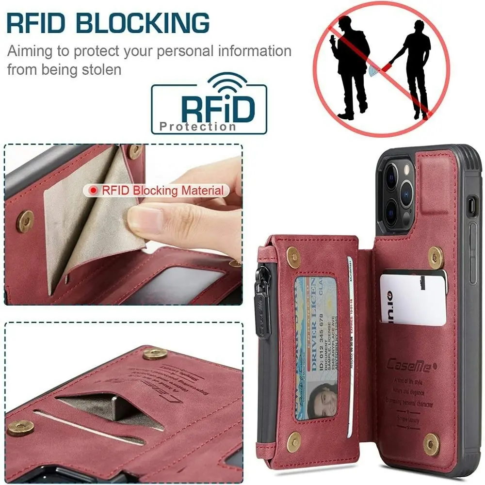 Magnetic PU leather Wallet Case with Card Holder for iPhone-Red wine