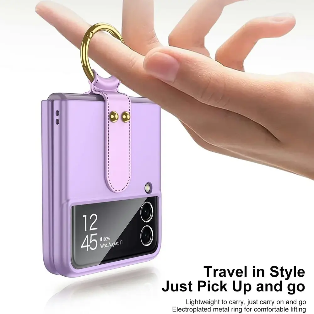 Ultra-Thin Folding Screen with Ring Phone Case for Galaxy Z Flip 3 Phone Case-Purple