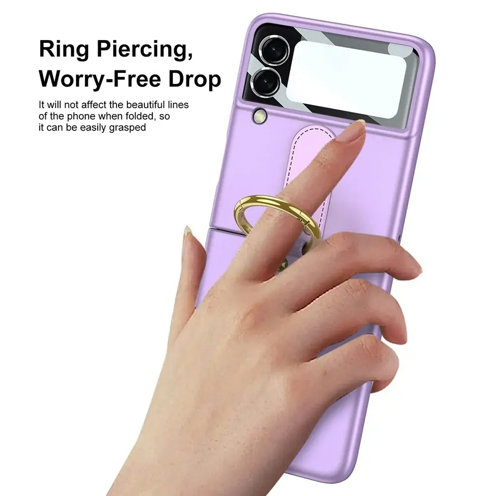 Ultra-Thin Folding Screen with Ring Phone Case for Galaxy Z Flip 3 Phone Case-Purple