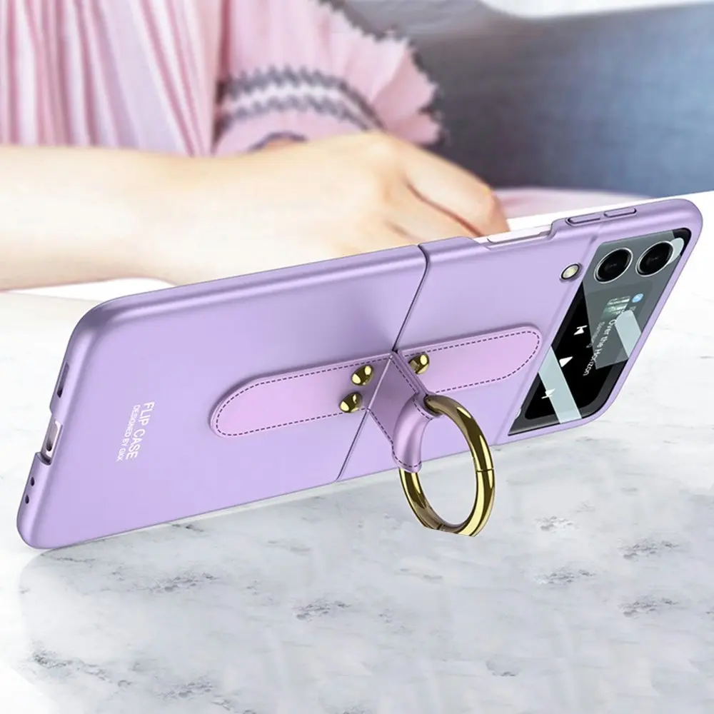 Ultra-Thin Folding Screen with Ring Phone Case for Galaxy Z Flip 3 Phone Case-Purple