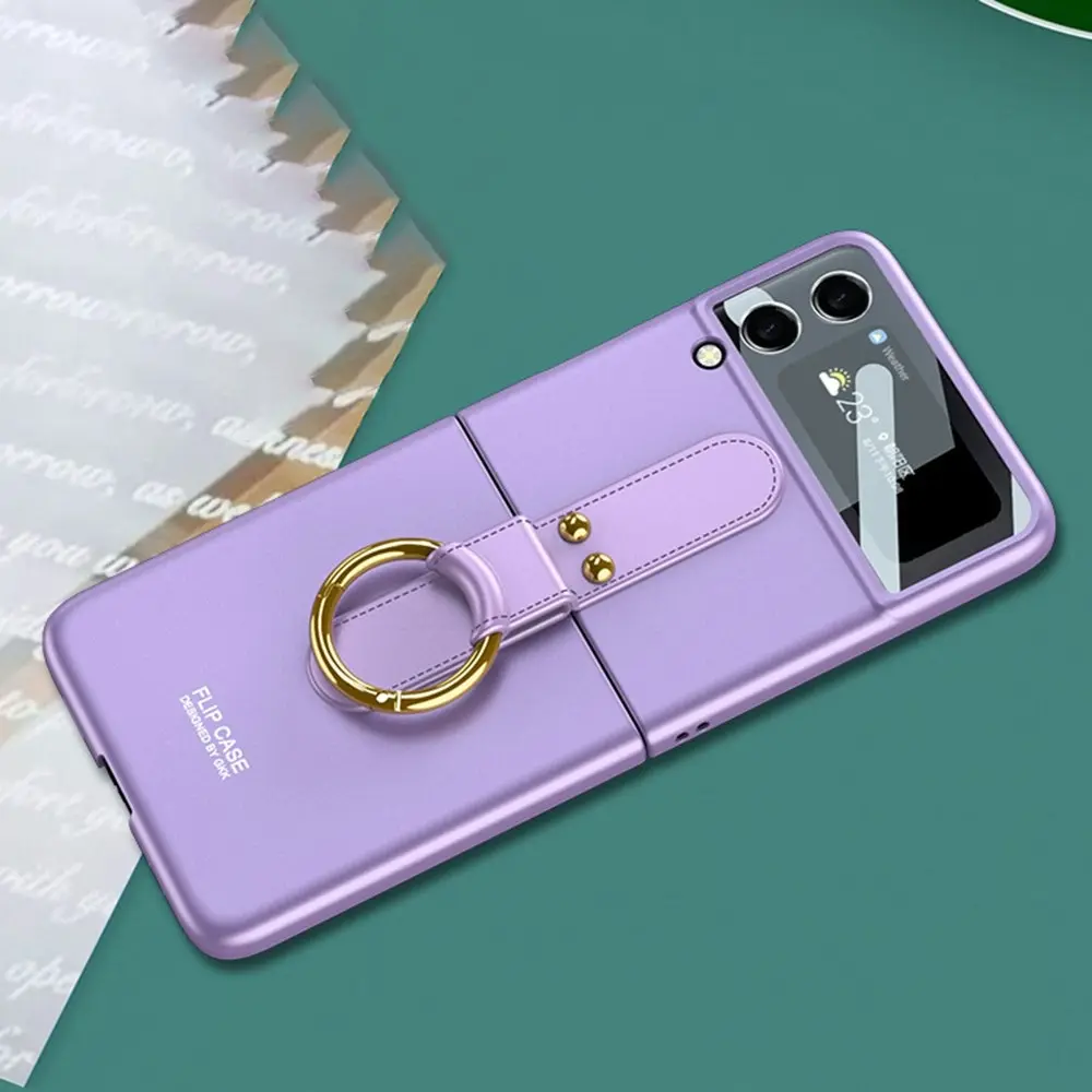 Ultra-Thin Folding Screen with Ring Phone Case for Galaxy Z Flip 3 Phone Case-Purple