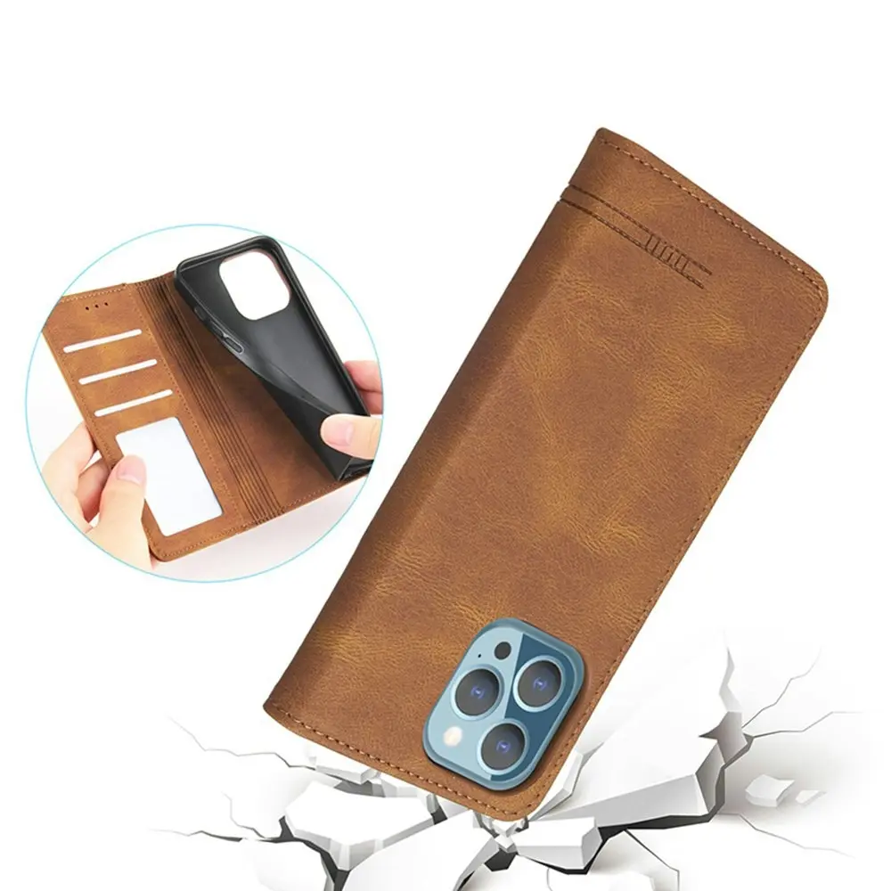 PU Leather Case with Credit Card Slots for iPhone 13 series-Brown