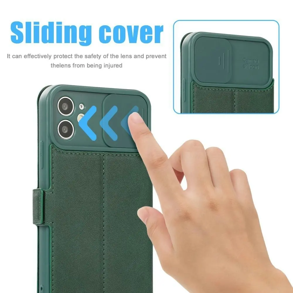 Card-Slot Phone Case With Slide Camera Cover For iPhone 6/7/8/11/12/13