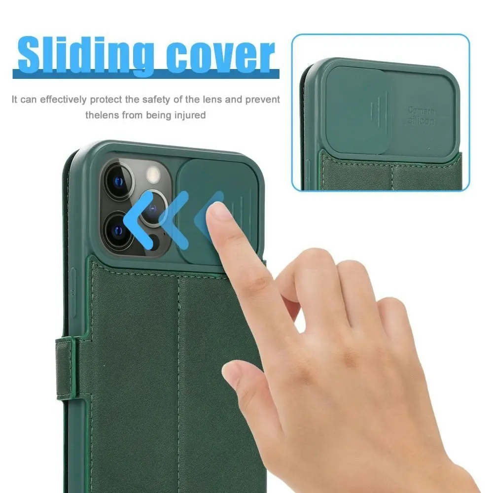 Card-Slot Phone Case With Slide Camera Cover For iPhone 6/7/8/11/12/13