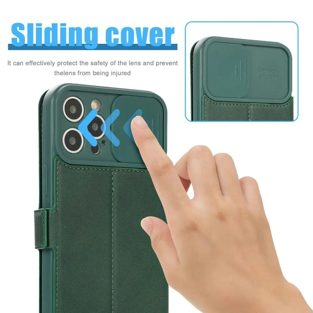 Card-Slot Phone Case With Slide Camera Cover For iPhone 6/7/8/11/12/13