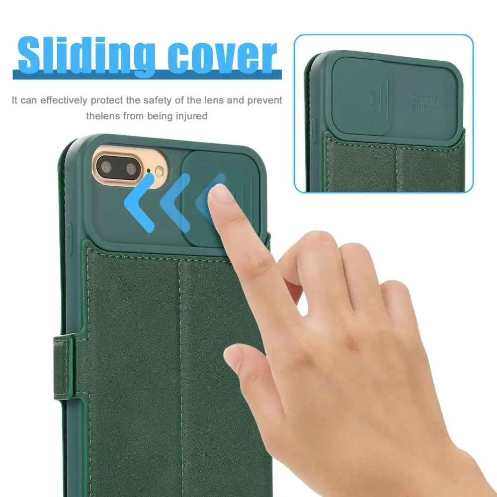 Card-Slot Phone Case With Slide Camera Cover For iPhone 6/7/8/11/12/13