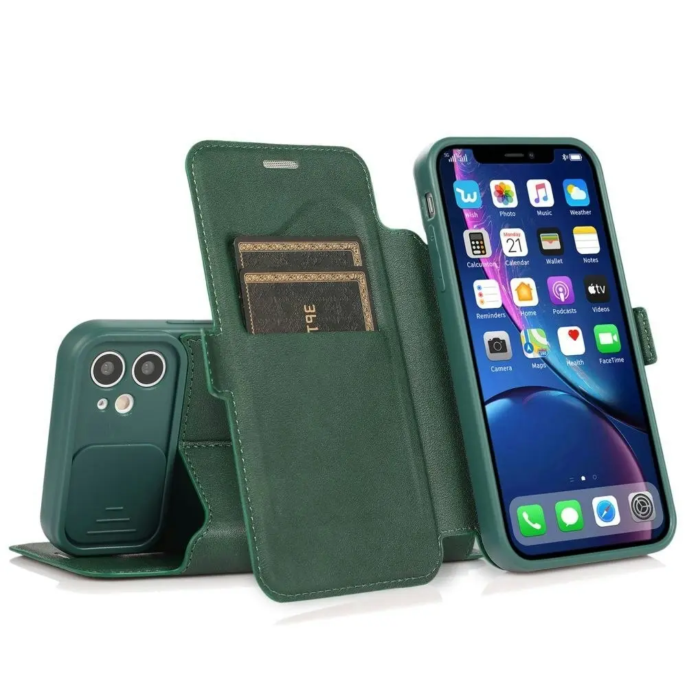 Card-Slot Phone Case With Slide Camera Cover For iPhone 6/7/8/11/12/13