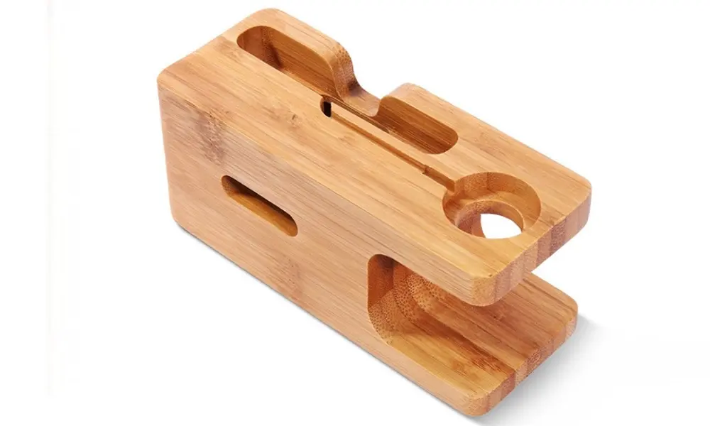 2 in 1 Bamboo Wood Charging Stand Cradle Holder for Apple Watch and iPhone