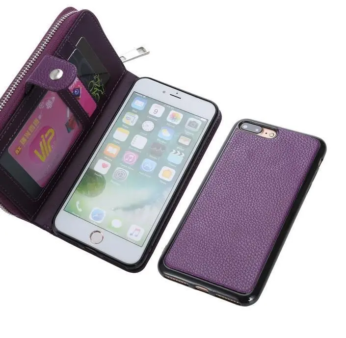 Detachable Zipper Magnetic Card Slots Phone Case for iphone-Purple