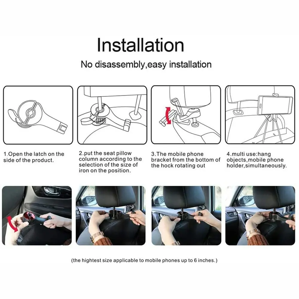 2pcs Car multi-function mobile phone holder rear headrest hook