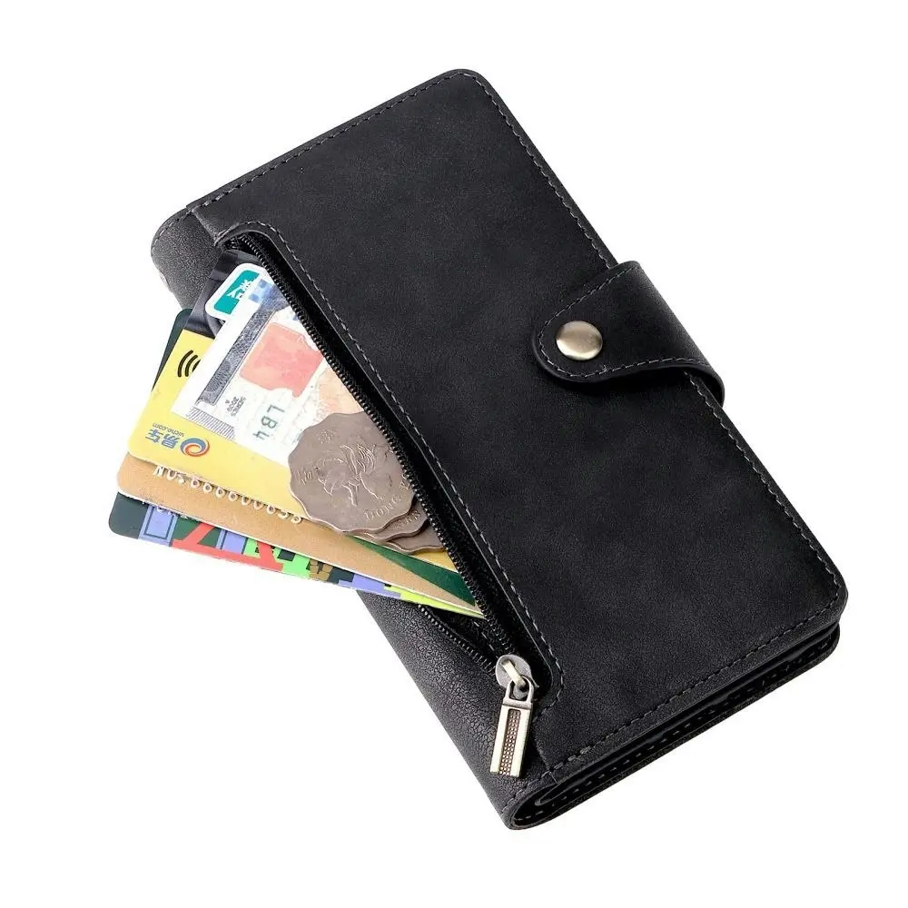 Willow Buckle Zipper Wallet Phone Purse Case With Straps for Iphone-Black