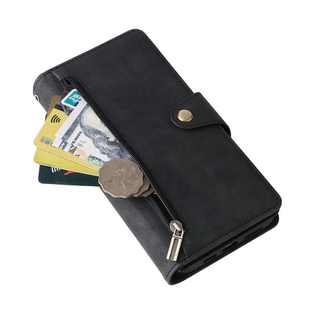 Willow Buckle Zipper Wallet Phone Purse Case With Straps for Iphone-Black