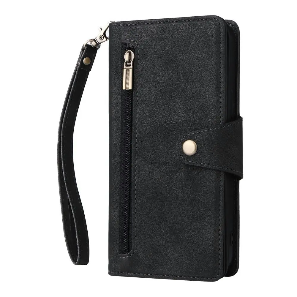 Willow Buckle Zipper Wallet Phone Purse Case With Straps for Iphone-Black