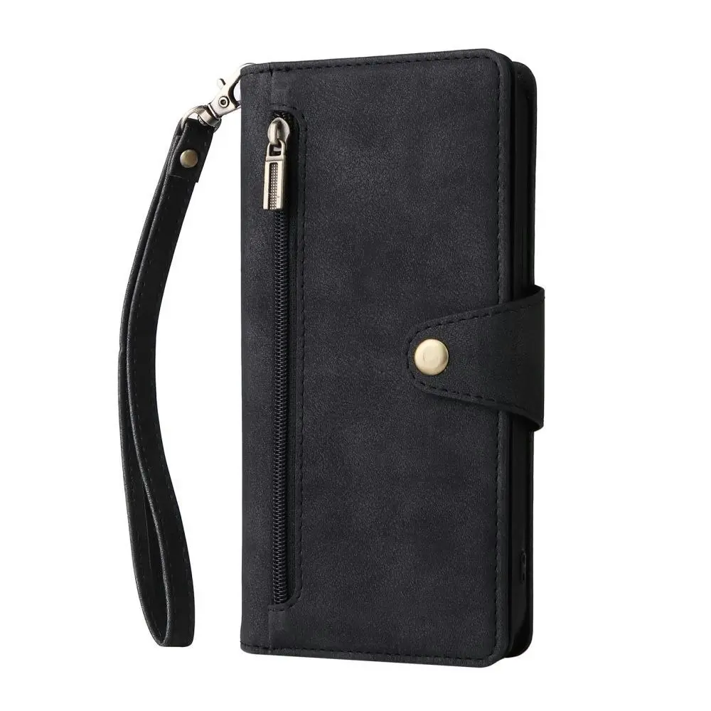 Willow Buckle Zipper Wallet Phone Purse Case With Straps for Iphone-Black