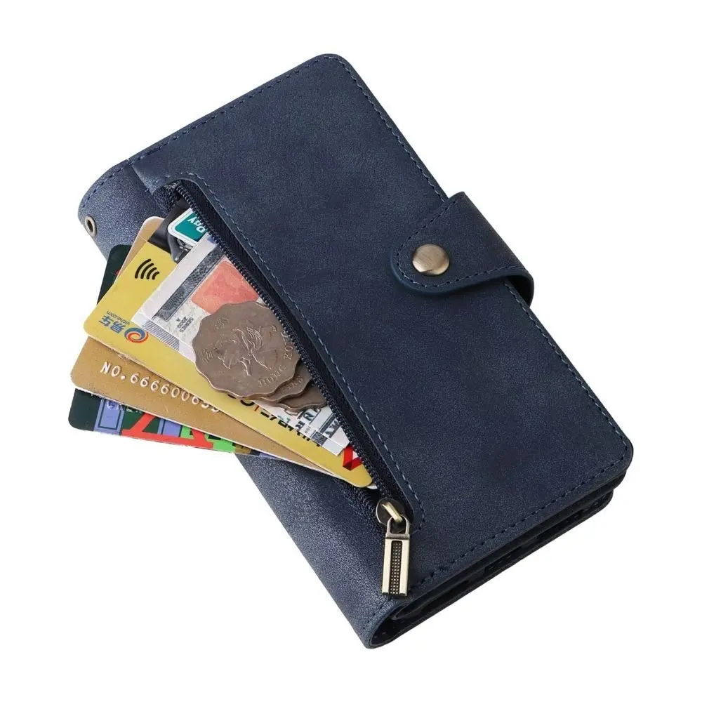 Willow Buckle Zipper Wallet Phone Purse Case With Straps for Iphone-Blue