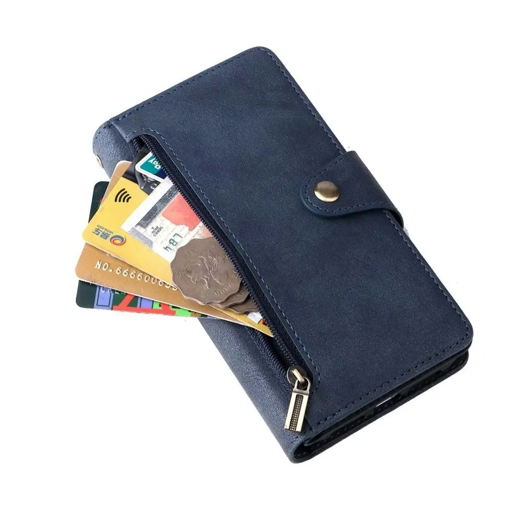 Willow Buckle Zipper Wallet Phone Purse Case With Straps for Iphone-Blue