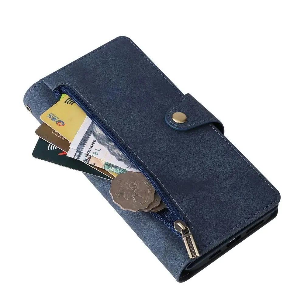 Willow Buckle Zipper Wallet Phone Purse Case With Straps for Iphone-Blue