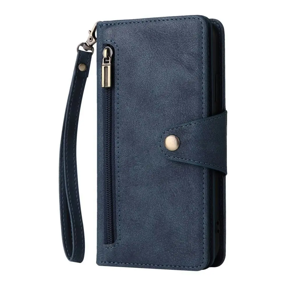 Willow Buckle Zipper Wallet Phone Purse Case With Straps for Iphone-Blue