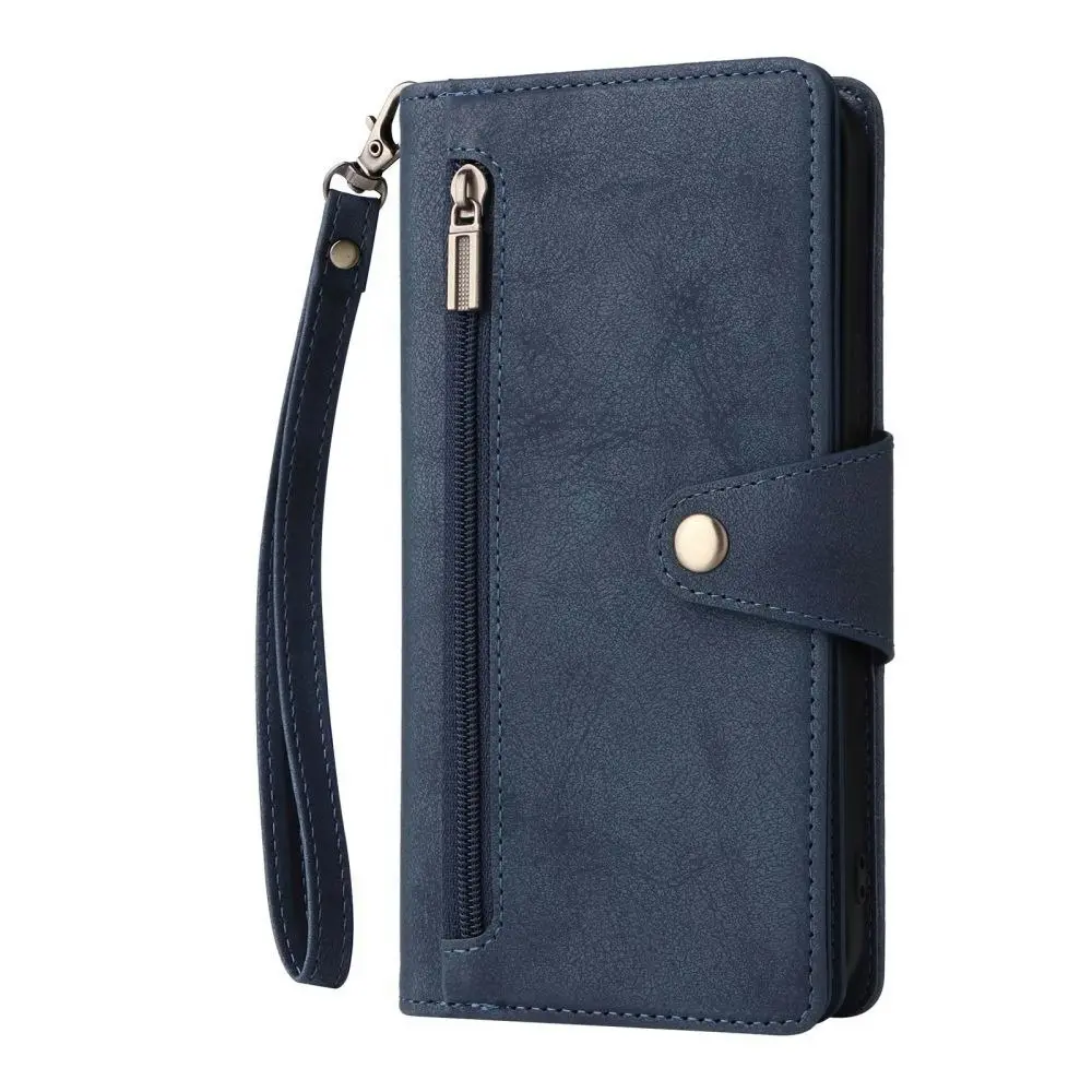 Willow Buckle Zipper Wallet Phone Purse Case With Straps for Iphone-Blue