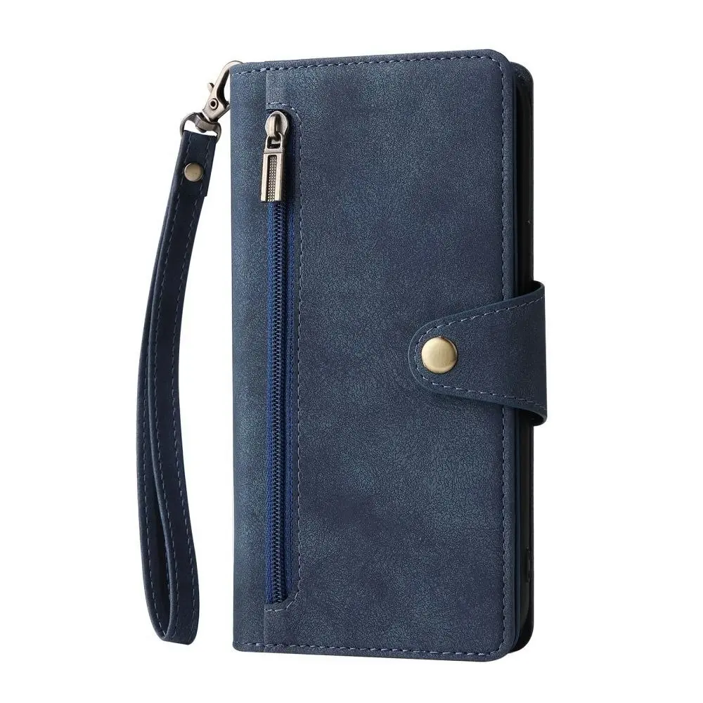 Willow Buckle Zipper Wallet Phone Purse Case With Straps for Iphone-Blue