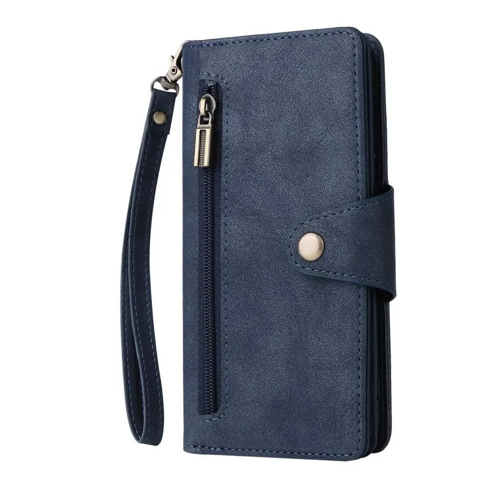 Willow Buckle Zipper Wallet Phone Purse Case With Straps for Iphone-Blue