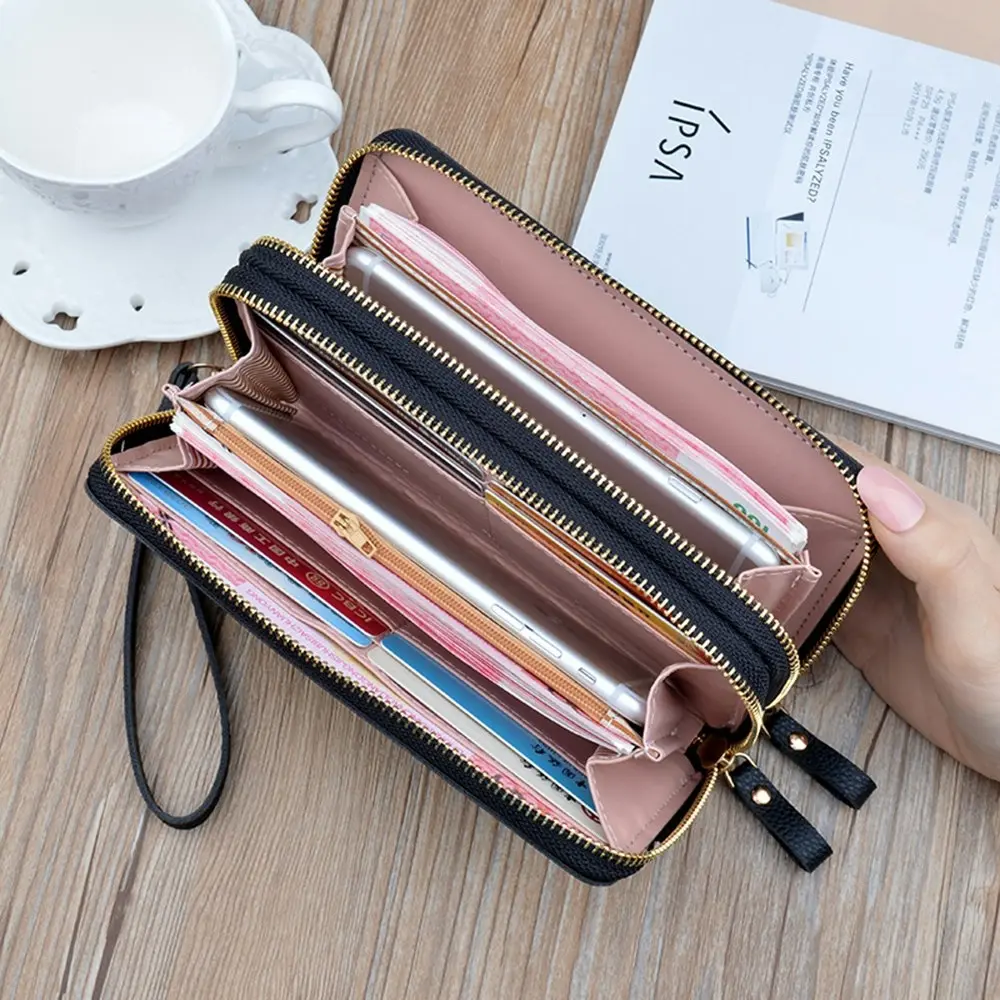 Double Zipper Wallet PU Leather Phone Bag With?Card Holder For?Women