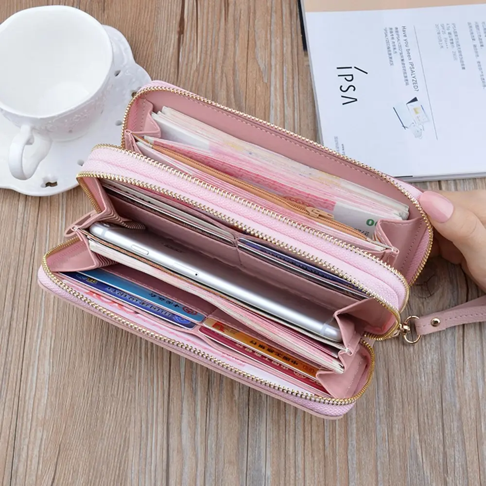 Double Zipper Wallet PU Leather Phone Bag With?Card Holder For?Women