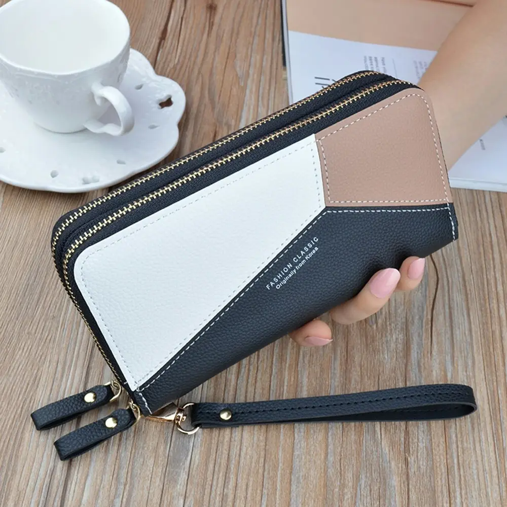 Double Zipper Wallet PU Leather Phone Bag With?Card Holder For?Women