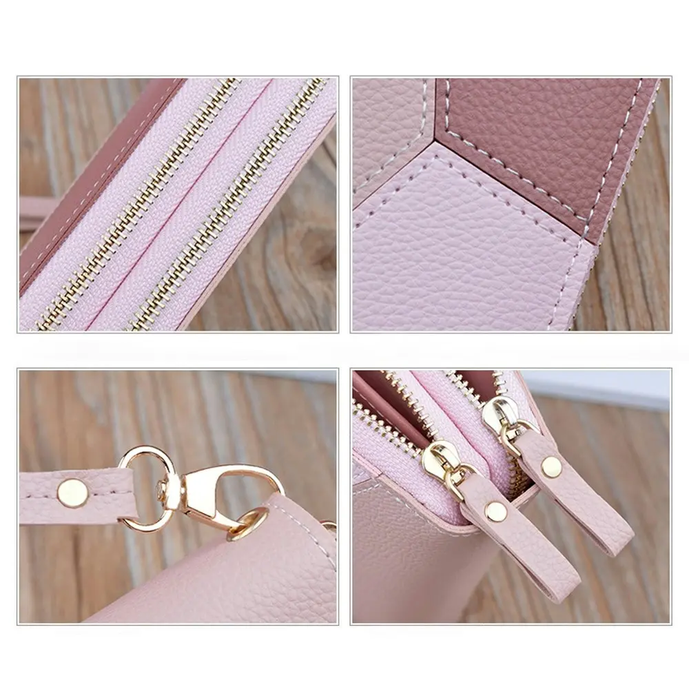 Double Zipper Wallet PU Leather Phone Bag With?Card Holder For?Women