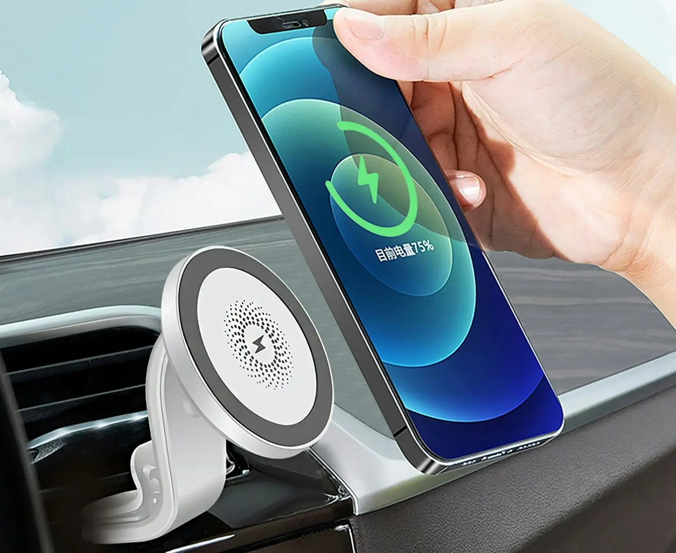 Magnetic 15W Fast Wireless Charger Car Air outlet Phone Holder for iPhone 12