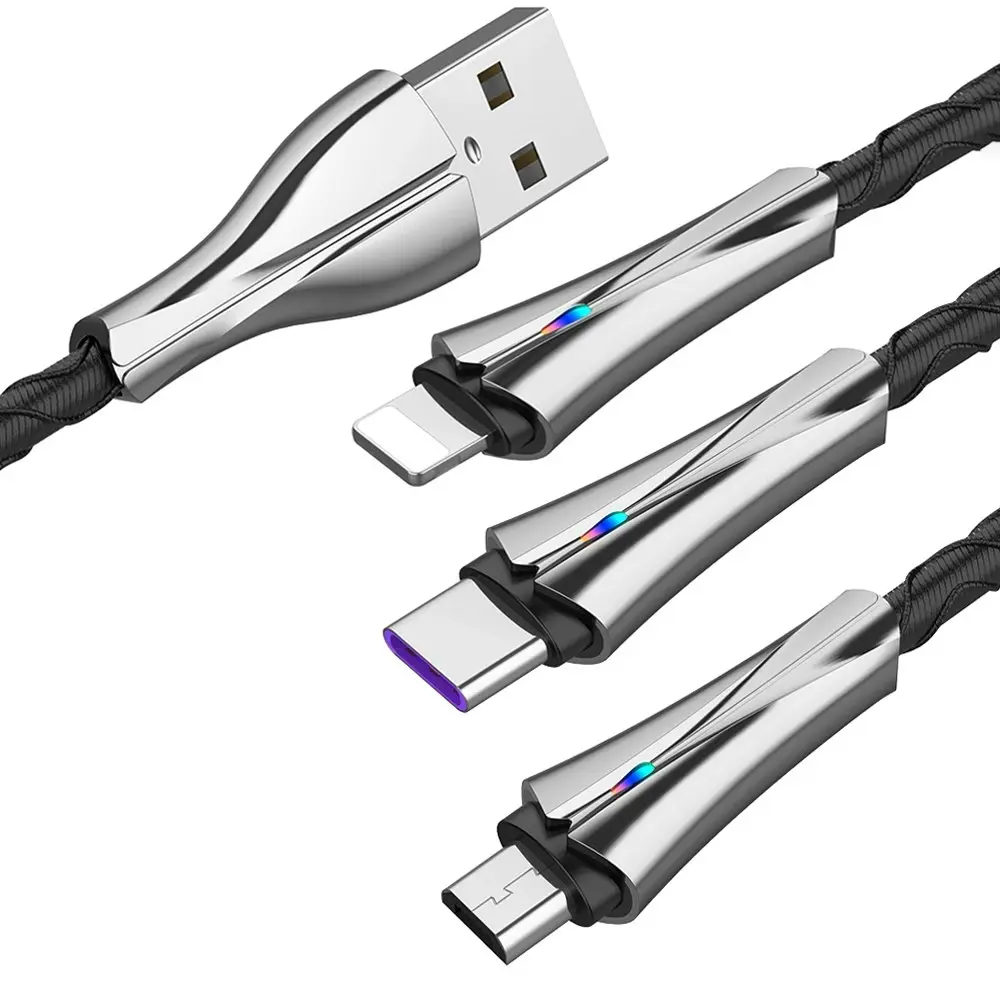 3 Pack 1M 5A Fast Charge USB Charger Cable with Breathing Lamp Data Cable