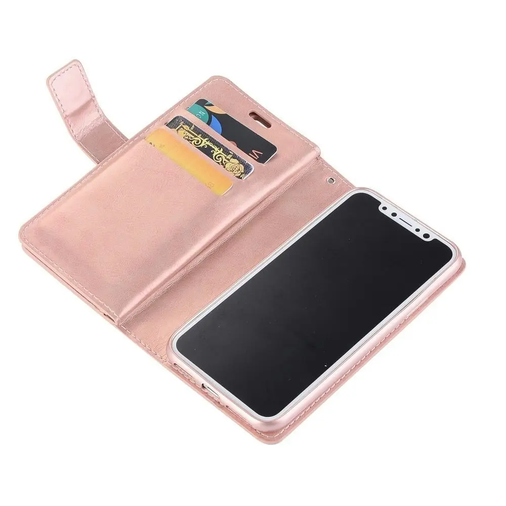 Magnetic Zipper Wallet Phone Purse Case with Straps for iPhone-Rose Gold