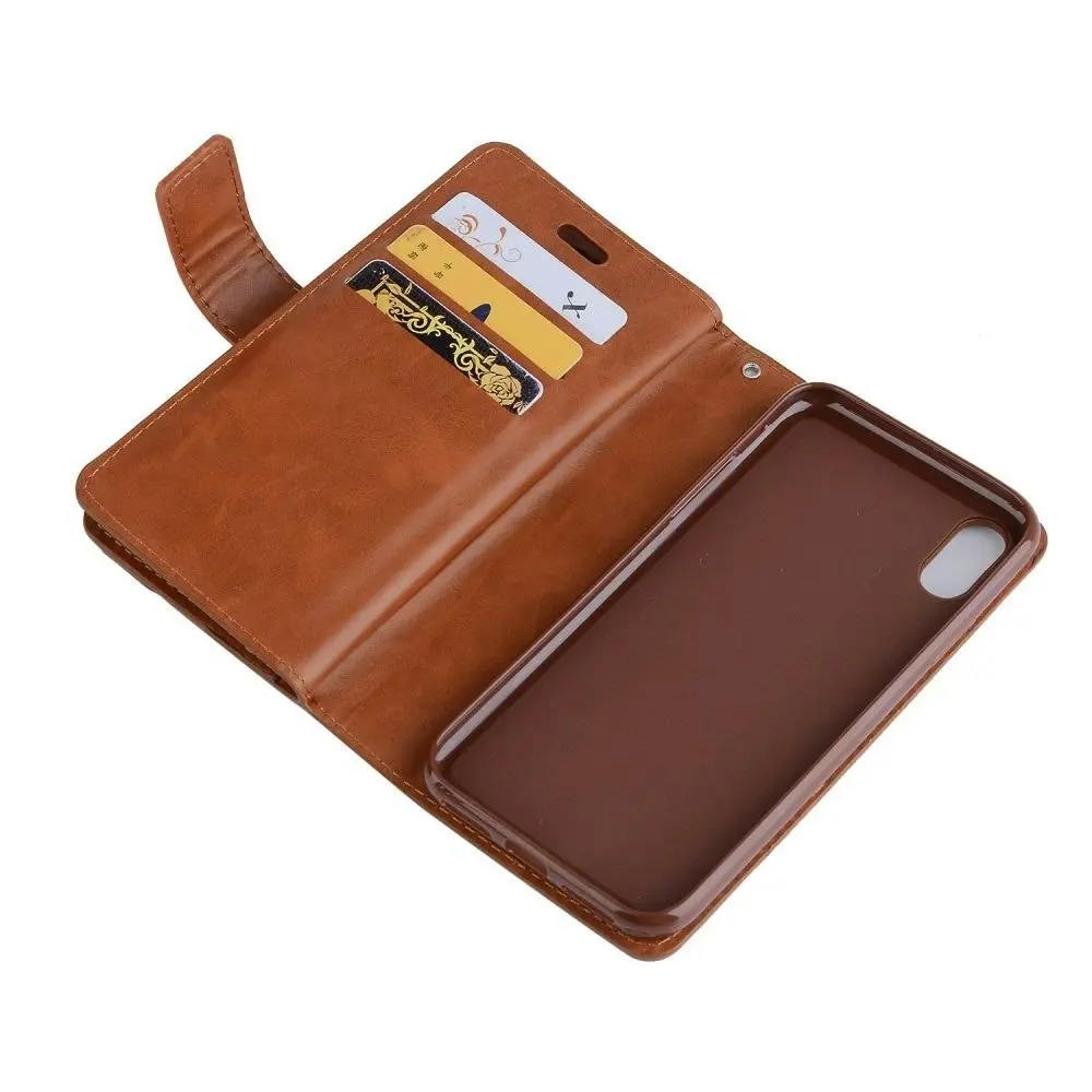 Magnetic Zipper Wallet Phone Purse Case with Straps for iPhone-Brown