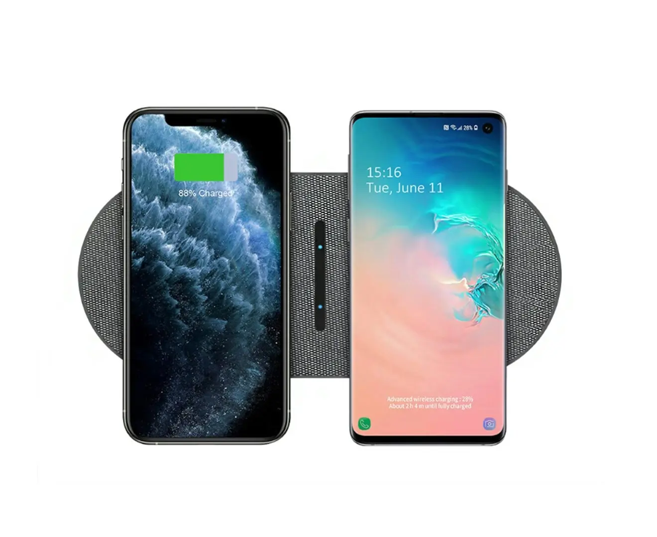 2 in 1 Dual Wireless Charger Fast Charging Pad For iPhone and Samsung-Grey