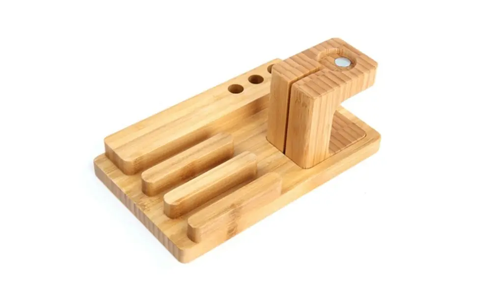 3 in 1 Bamboo Wood Charging Stand Cradle Holder for Apple Watch and iPhone