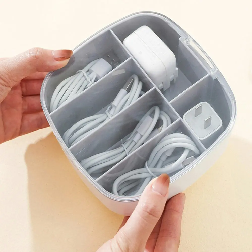 2Pcs Data Cable Storage Box Desktop Dustproof Storage Box-Gray&Pink