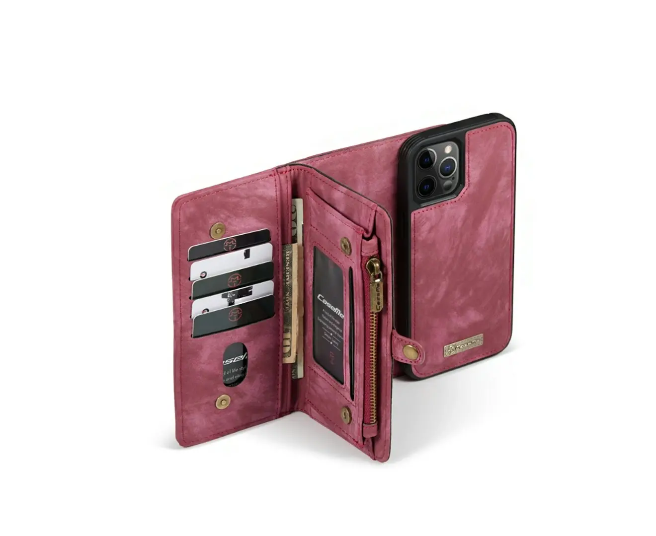 2 in 1 detachable leather zipper wallet case for iphone