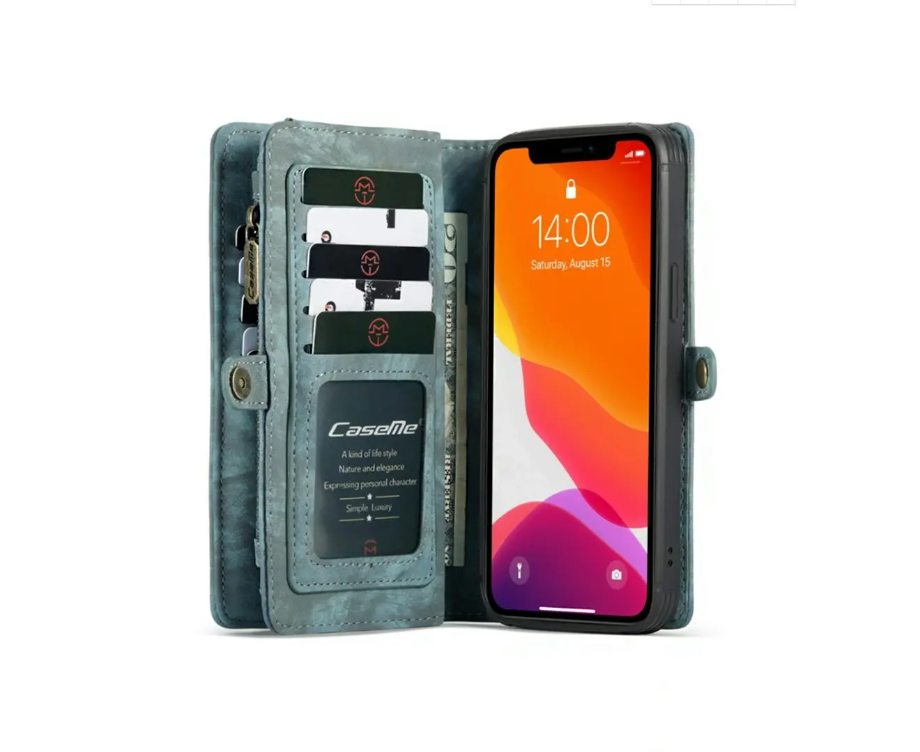 2 in 1 detachable leather zipper wallet case for iphone