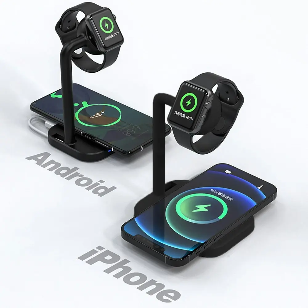 2 in 1 15W Magnetic Wireless Charger Fast Charging Station Dock