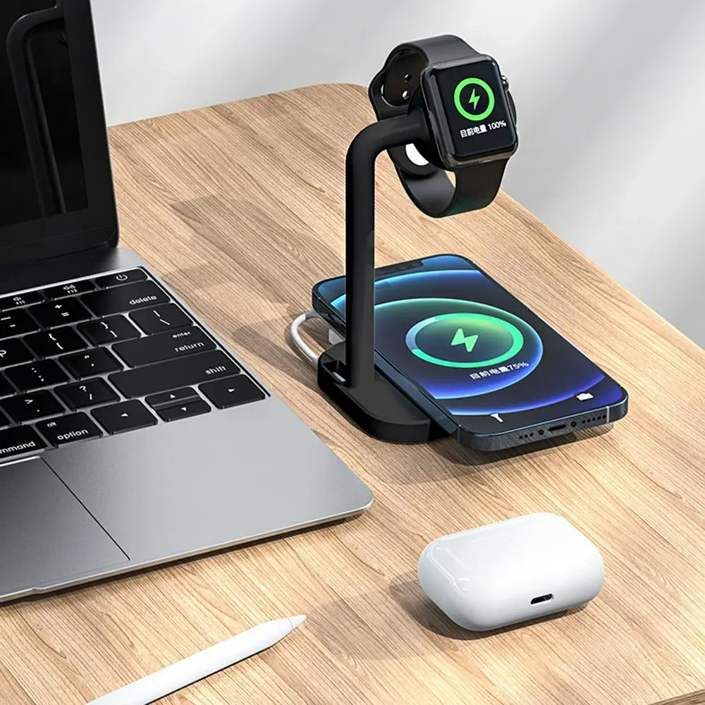 2 in 1 15W Magnetic Wireless Charger Fast Charging Station Dock