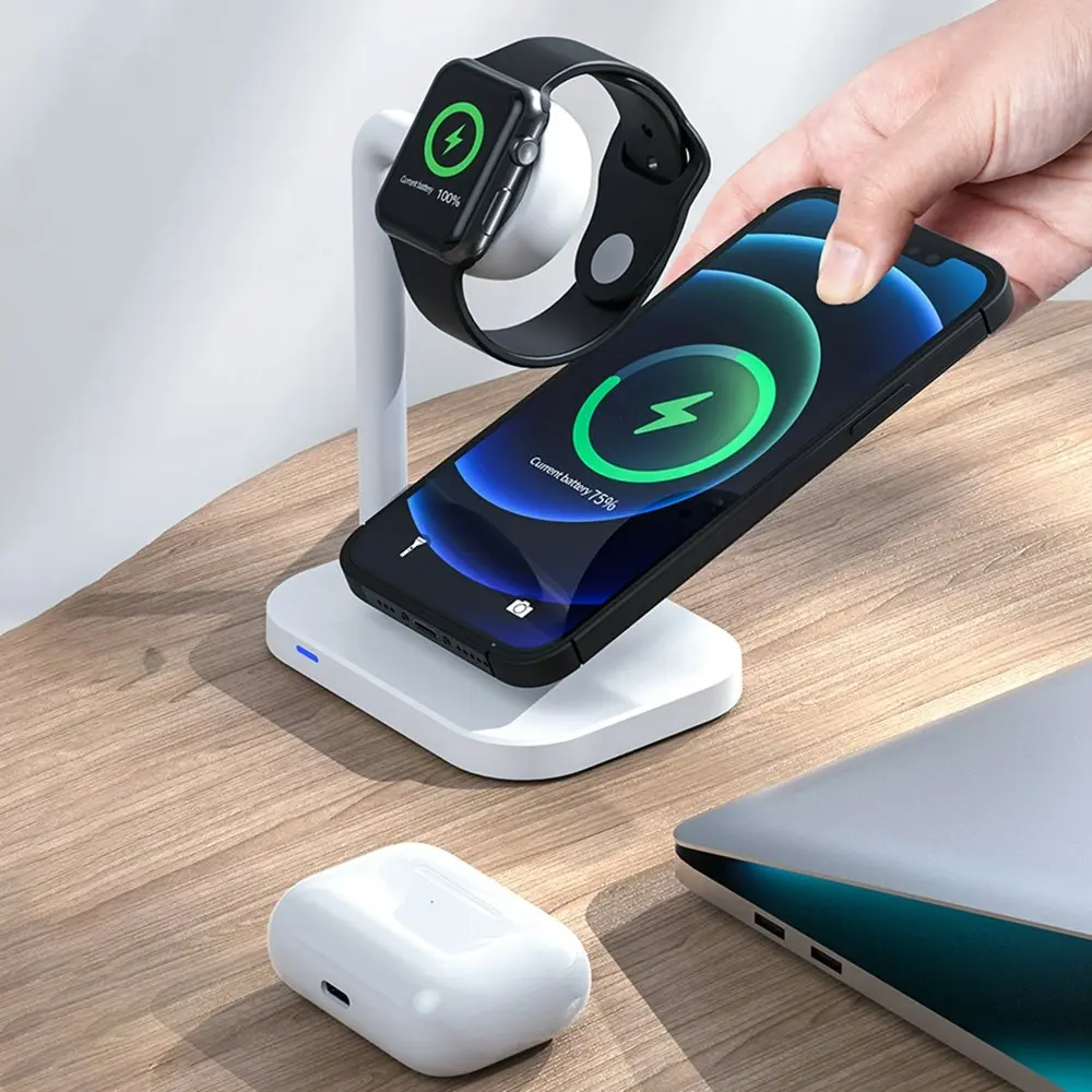 2 in 1 15W Magnetic Wireless Charger Fast Charging Station Dock