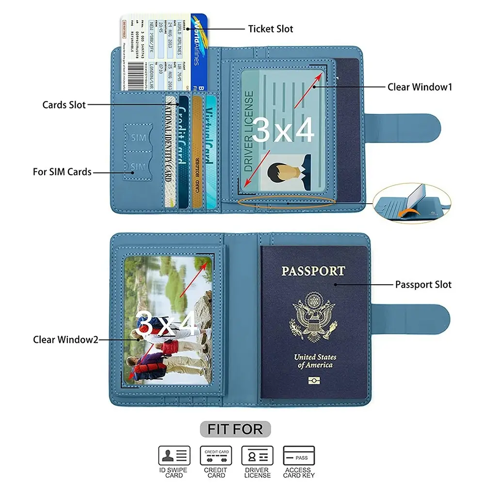 Passport Cover PU Leather Man Women Travel Passport Holder Credit Card Case